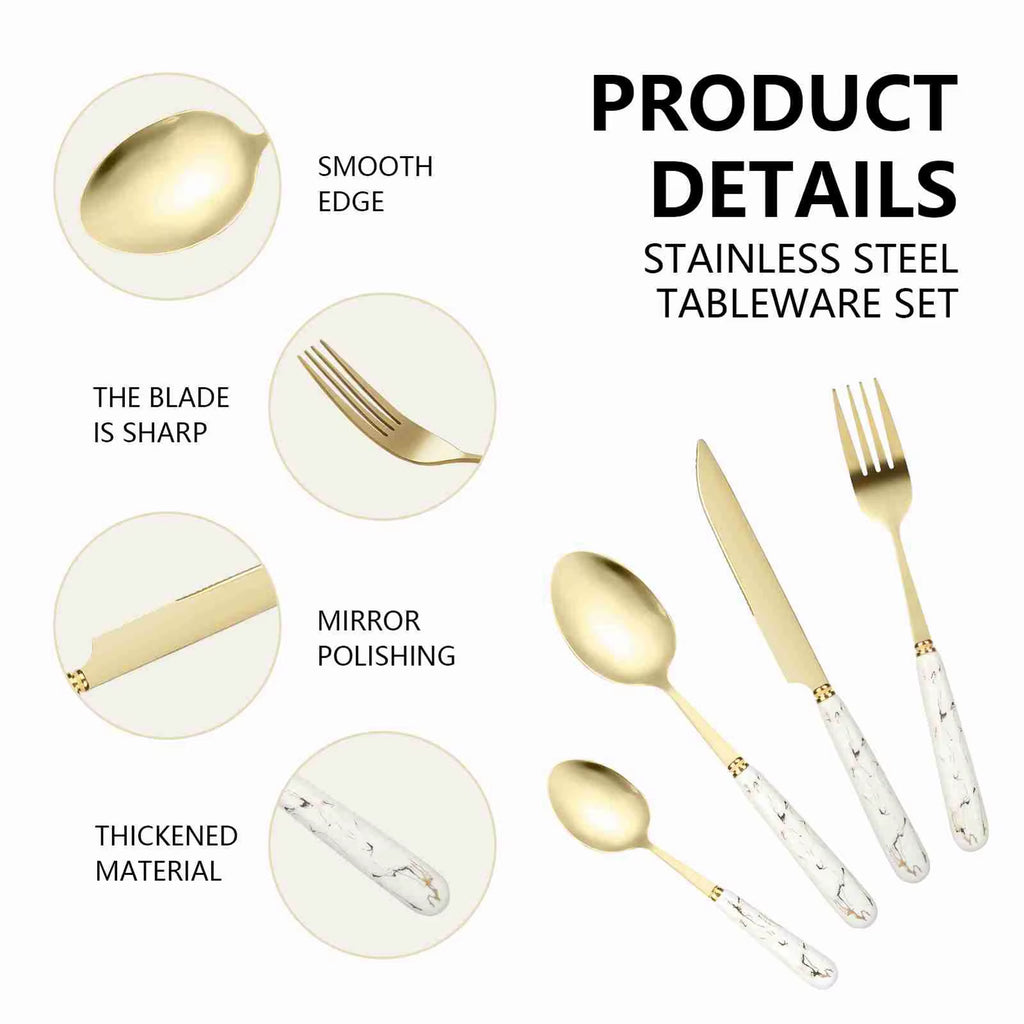 24 Pcs Stainless Steel Tableware Set Gold White Mirror Polished Cutlery Set for Home Restaurant