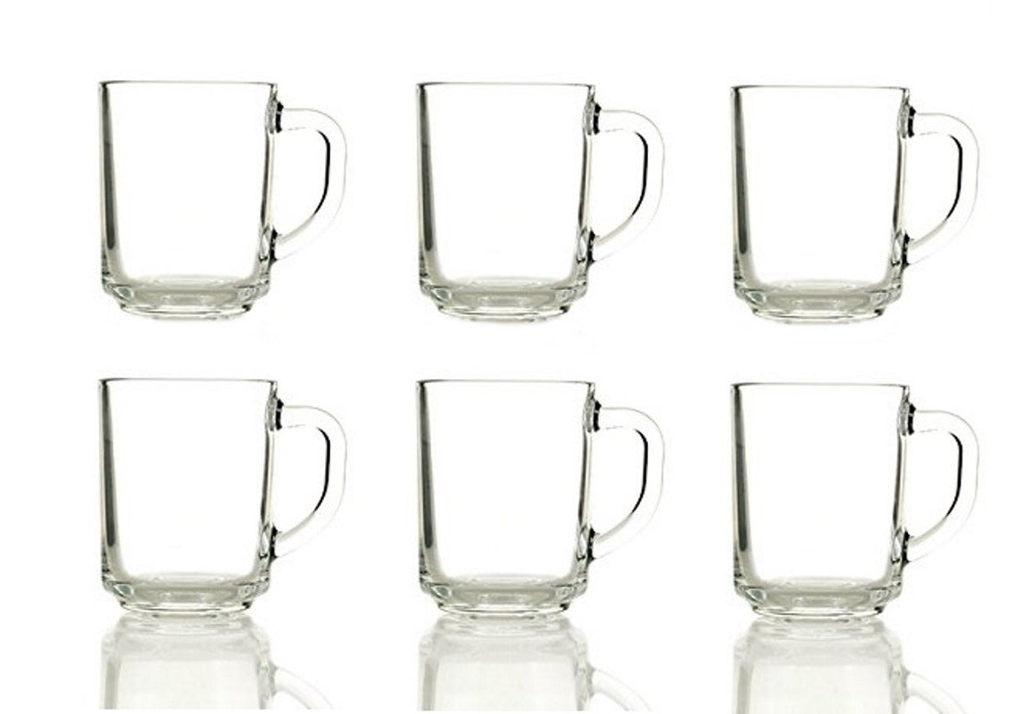 6 X CLEAR MUGS GLASSES TEA COFFEE MUG CAPPUCCINO GLASS CUPS HOT DRINK MUGS