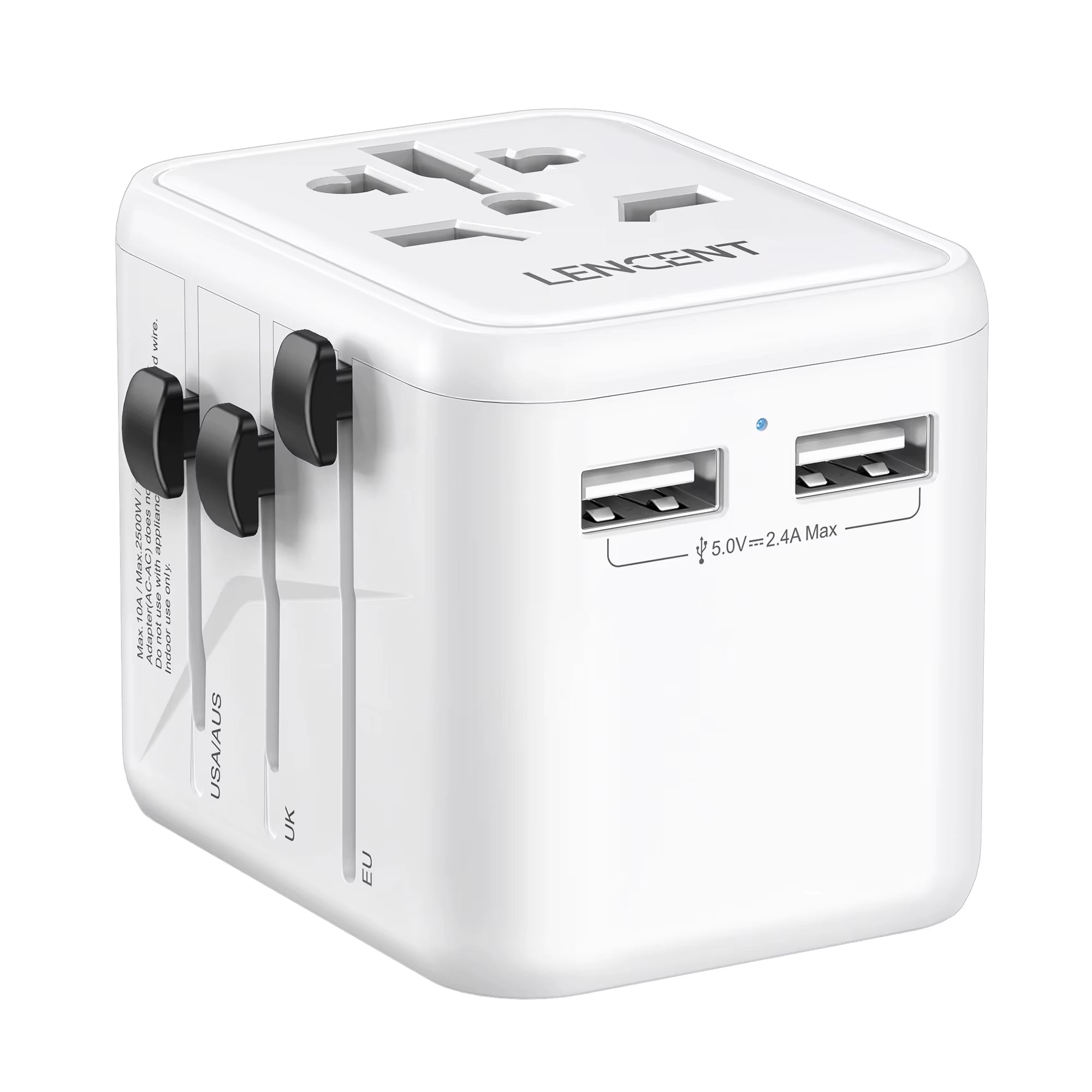 International Travel Adapter with 2 USB Ports All-In-One Travel Charger Power Adapter EU/UK/USA/AUS Plug for Travel