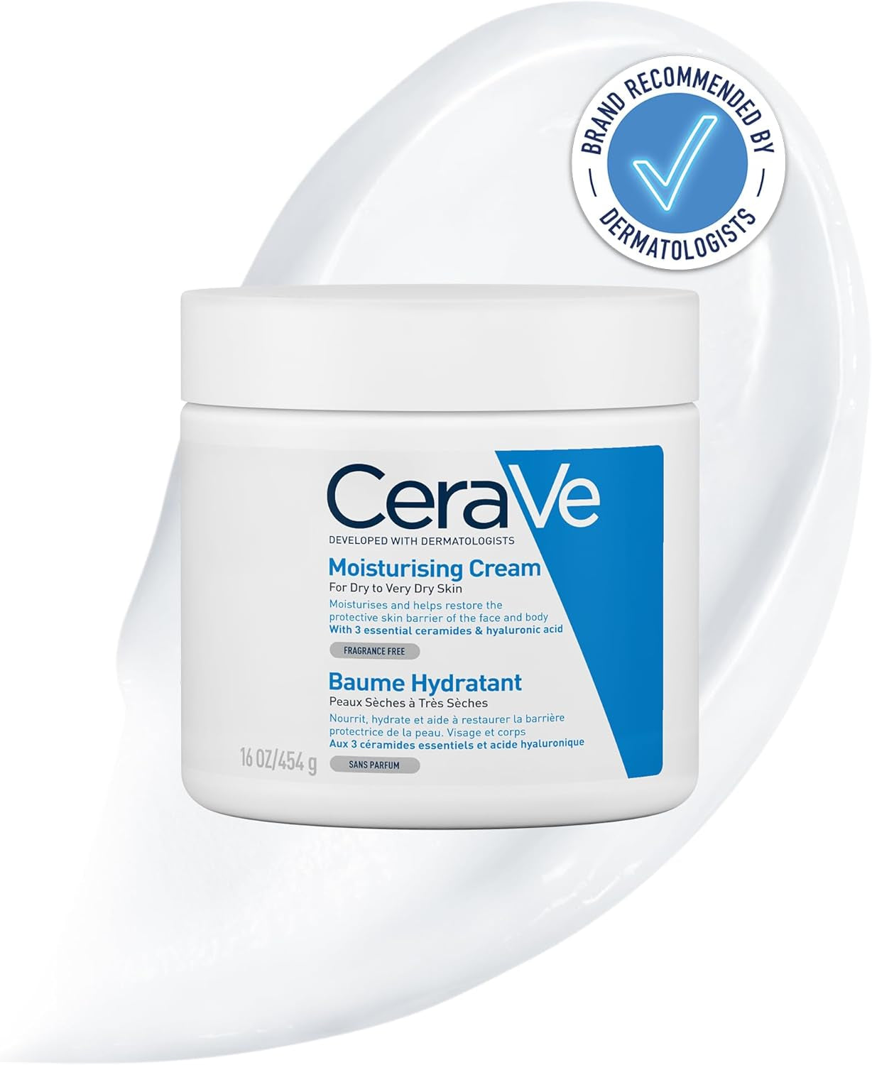 Moisturising Cream, Face & Body, with 3 Essential Ceramides & Hyaluronic Acid, for Dry to Very Dry Skin, 454 G/16 Oz