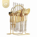 24 Pcs Stainless Steel Tableware Set Gold White Mirror Polished Cutlery Set for Home Restaurant