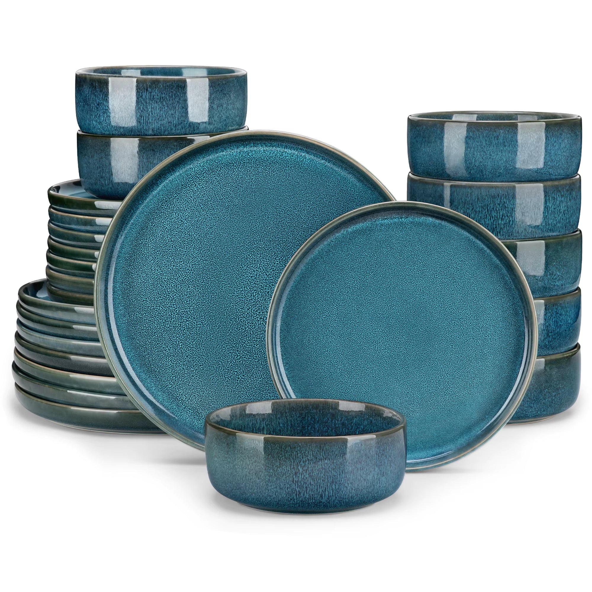 Vancasso 12/24Piece Ceramic Plate Set Blue Reactive Glaze Vertical Edge Tableware Set with 4/8PCS Dinner Plate/Dessert/Bowl